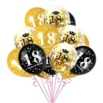 Set 18 Baloane Majorat, Embo, din Latex, Metalizate, Mesaj 18 Happy Birthday, 30 cm, cu Confetti, Auriu/Negru - imagine 5