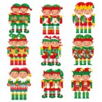 Set 18 Decoratiuni de Craciun din Lemn, Embo, cu Snur pentru Agatare in Brad, Model Elfi, Diferite Dimensiuni, Multicolor - imagine 5