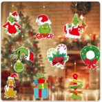 Set 18 Decoratiuni de Craciun din Lemn, Embo, cu Snur pentru Agatare in Brad, Model Grinch, Diferite Dimensiuni, Multicolor - imagine 3