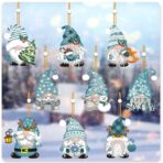 Set 18 Decoratiuni de Craciun din Lemn, Embo, cu Snur pentru Agatare in Brad, Model Gnomi, Diferite Dimensiuni, Albastru - imagine 3