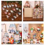 Set 18 Decoratiuni de Craciun din Lemn, Embo, cu Snur pentru Agatare in Brad, Model Gnomi, Diferite Dimensiuni, Albastru - imagine 4