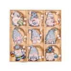 Set 18 Decoratiuni de Craciun din Lemn, Embo, cu Snur pentru Agatare in Brad, Model Gnomi, Diferite Dimensiuni, Albastru