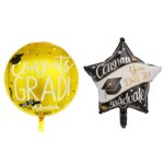 Set 2 Baloane din Folie Metalizata, Embo, Figurine Stea 45 cm si Minge 63x53 xm, Model Absolvire, Ambalaj Individual, Pai Inclus, Umflare cu Aer sau Heliu, Multicolor