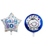 Set 2 Baloane din Folie Metalizata, Embo, Figurine Stea si Cerc, Tema Botez Baietel, 45 cm, Ambalaj Individual, Pai Inclus, Umflare cu Aer sau Heliu, Albastru