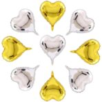 Set 2 Baloane din Folie Metalizata, Embo, Model Inimi, Tema Ziua Indragostitilor, 45 cm, Ambalaj Individual, Pai Inclus, Umflare cu Aer sau Heliu, Argintiu/Auriu - imagine 3