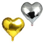 Set 2 Baloane din Folie Metalizata, Embo, Model Inimi, Tema Ziua Indragostitilor, 45 cm, Ambalaj Individual, Pai Inclus, Umflare cu Aer sau Heliu, Argintiu/Auriu