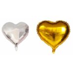 Set 2 Baloane din Folie Metalizata, Embo, Model Inimi, Tema Ziua Indragostitilor, 45 cm, Ambalaj Individual, Pai Inclus, Umflare cu Aer sau Heliu, Argintiu/Auriu - imagine 7