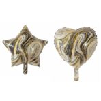 Set 2 Baloane din Folie Metalizata, Embo, Figurine Inima si Stea, Model Marmura, 45 cm, Ambalaj Individual, Pai Inclus, Umflare cu Aer sau Heliu, Bej