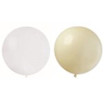 Set 2 Baloane din Latex, Embo, Model Party Jumbo, 90 cm, Alb si Bej, 35 g
