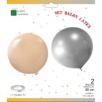Set 2 Baloane din Latex, Embo, Model Party Jumbo, 90 cm, Auriu Argintiu, 35 g - imagine 4