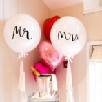 Set 2 Baloane din Latex, Embo, Tip Jumbo, Model Mr si Mrs, Tema Nunta, 45 cm, Alb - imagine 6