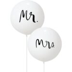 Set 2 Baloane din Latex, Embo, Tip Jumbo, Model Mr si Mrs, Tema Nunta, 45 cm, Alb