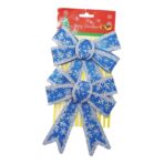 Set 2 fundite pentru brad, Albastre, model de nea, cu margini argintii, 13 x 18 cm, PVC, Embo