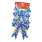 Set 2 fundite pentru brad, Albastre, model de nea, cu margini argintii, 13 x 18 cm, PVC, Embo