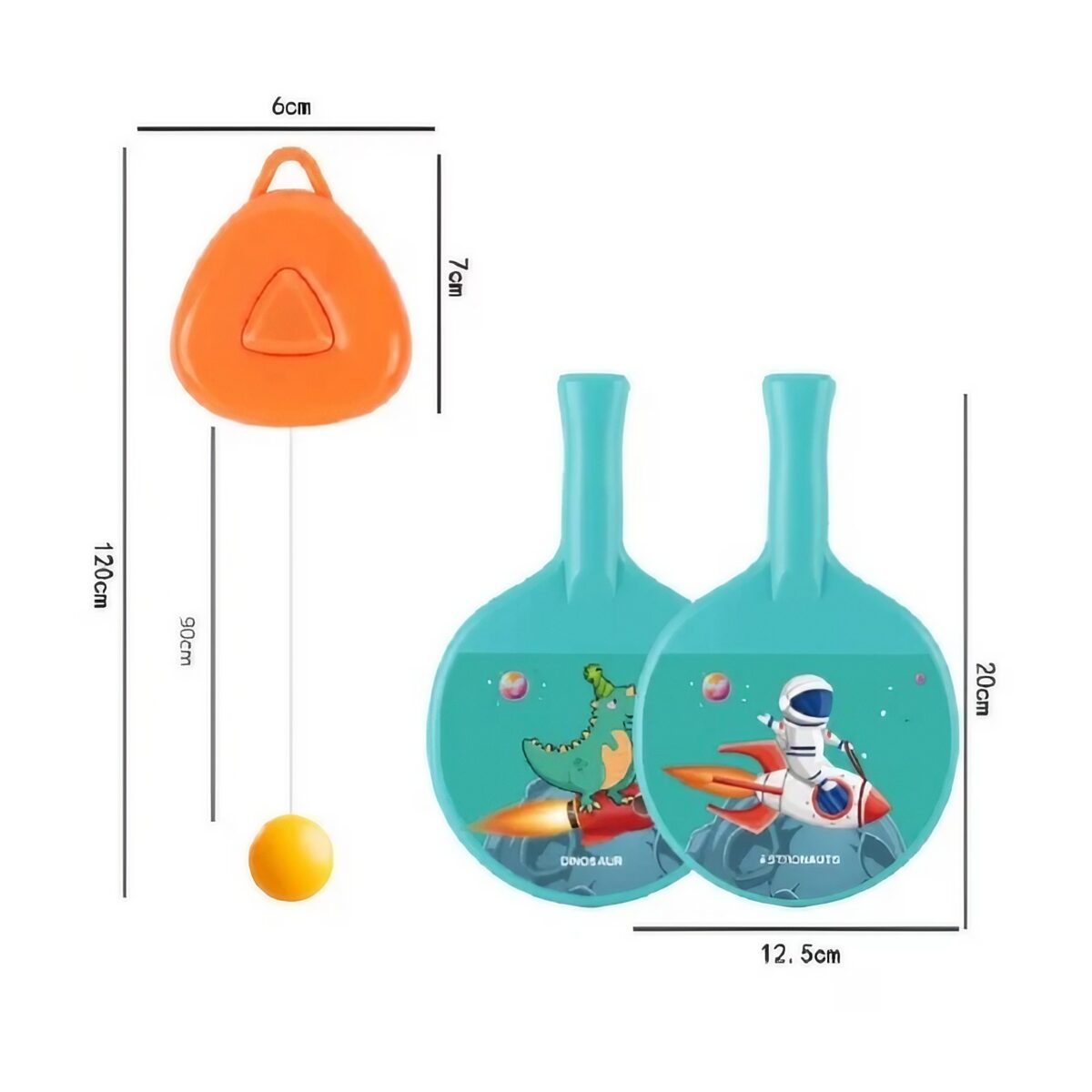 Set 2 Palete de Tenis de Masa, Embo, pentru Copii, Design Animat, Tematica Astronauti, Accesoriu de Agatat Inclus si 4 Mingi, Albastru - imagine 12