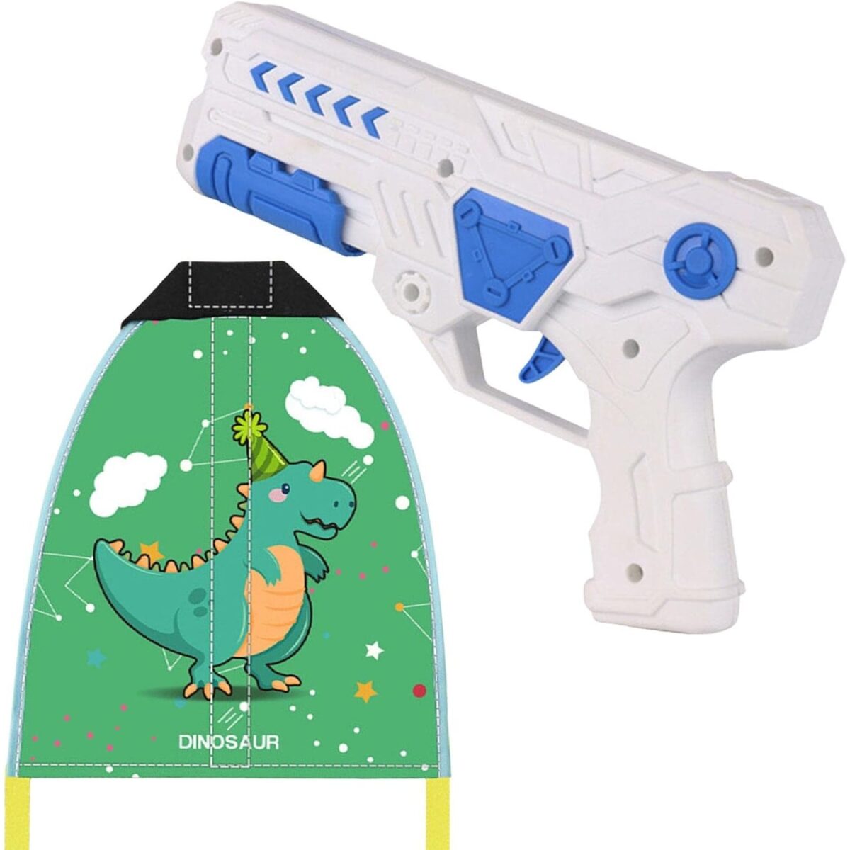 Set 2 Piese Jucarie Interactiva, Embo, Pistol de Catapultare + Zmeu, din Plastic si Panza, +8 Ani, Impermeabil, Model Dinozaur Verde, Multicolor - imagine 4
