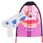 Set 2 Piese Jucarie Interactiva, Embo, Pistol de Catapultare + Zmeu, din Plastic si Panza, +8 Ani, Impermeabil, Model Pisicuta cu Gogoasa, Multicolor