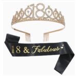 Set 2 Piese pentru Majorat, Embo, 15 x 13 x 5 cm, Coronita Printesa Gold si Panglica 18&Fabulous, Negru - imagine 10