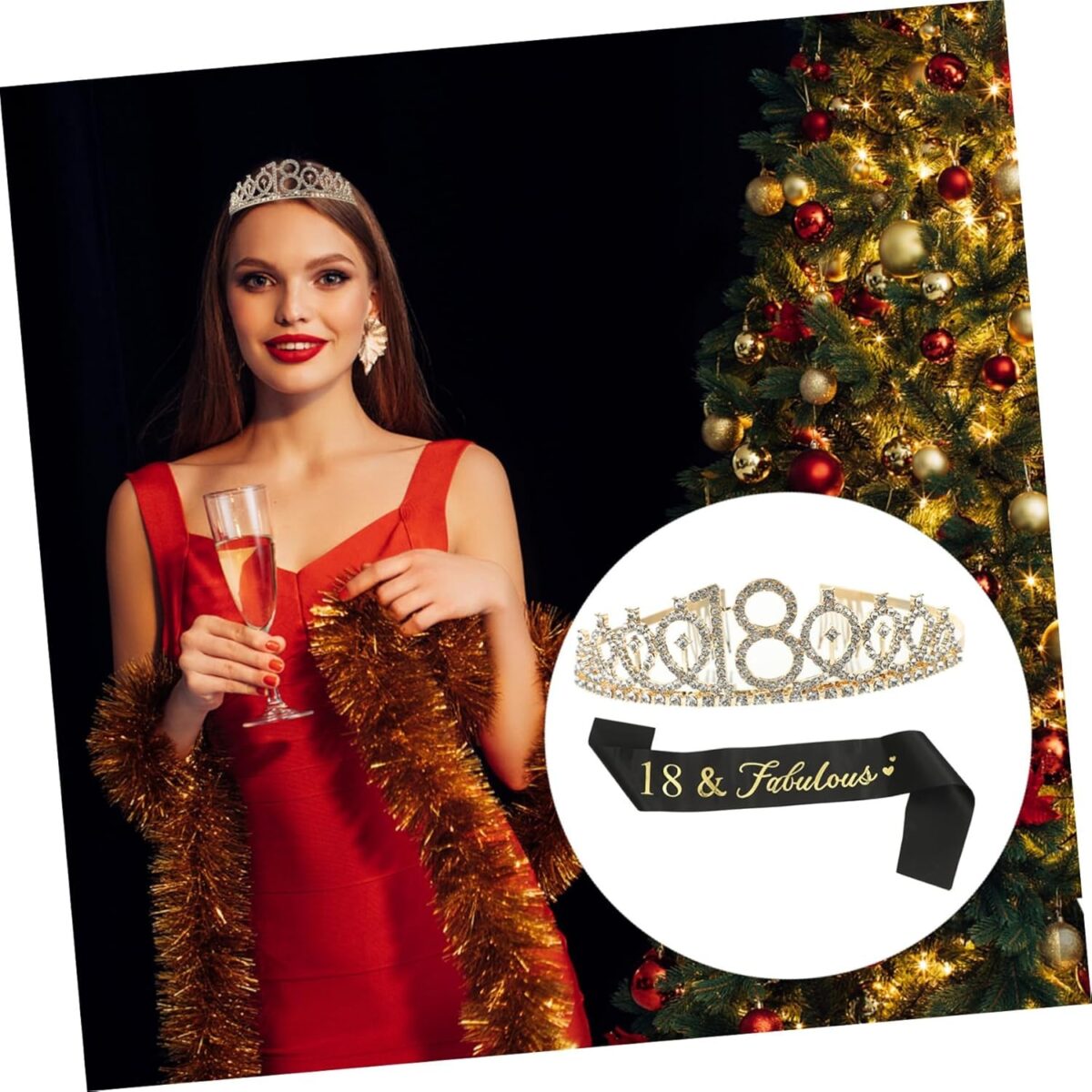 Set 2 Piese pentru Majorat, Embo, 15 x 13 x 5 cm, Coronita Printesa Gold si Panglica 18&Fabulous, Negru - imagine 3