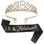 Set 2 Piese pentru Majorat, Embo, 15 x 13 x 5 cm, Coronita Printesa Gold si Panglica 18&Fabulous, Negru