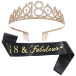 Set 2 Piese pentru Majorat, Embo, 15 x 13 x 5 cm, Coronita Printesa Gold si Panglica 18&Fabulous, Negru