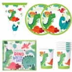 Set 20 de Servetele de Masa Happy Birthday, Embo, Model Dinozauri, Tematica Aniversare, 33x33 cm, Verde - imagine 4