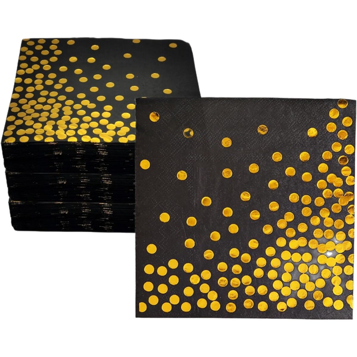 Set 20 de Servetele de Masa, Embo, Imprimeu cu Buline Aurii, din Hartie, 17 x 17 cm, Negru - imagine 3