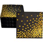 Set 20 de Servetele de Masa, Embo, Imprimeu cu Buline Aurii, din Hartie, 17 x 17 cm, Negru - imagine 3