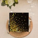 Set 20 de Servetele de Masa, Embo, Imprimeu cu Buline Aurii, din Hartie, 17 x 17 cm, Negru - imagine 4