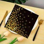 Set 20 de Servetele de Masa, Embo, Imprimeu cu Buline Aurii, din Hartie, 17 x 17 cm, Negru - imagine 5