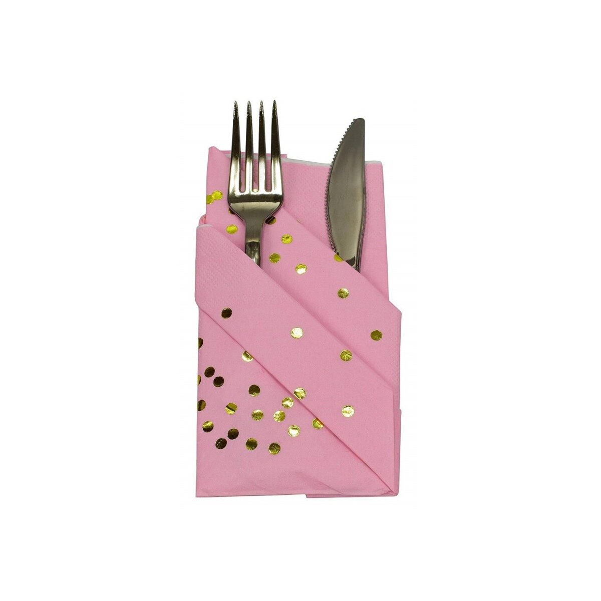 Set 20 de Servetele de Masa, Embo, Imprimeu cu Buline Aurii, din Hartie, 17 x 17 cm, Roz - imagine 3