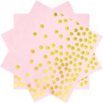 Set 20 de Servetele de Masa, Embo, Imprimeu cu Buline Aurii, din Hartie, 17 x 17 cm, Roz