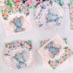 Set 20 de Servetele de Masa, Embo, Imprimeu Elefant, din Hartie, 16.5 x 16.5 cm, Roz - imagine 4