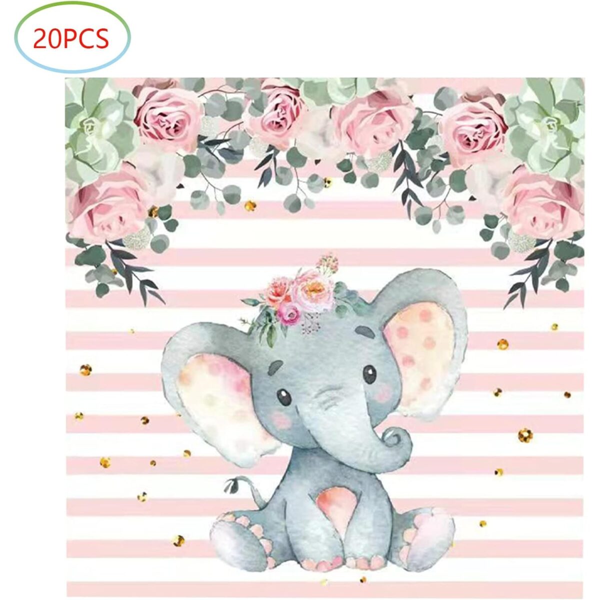 Set 20 de Servetele de Masa, Embo, Imprimeu Elefant, din Hartie, 16.5 x 16.5 cm, Roz - imagine 6