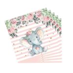 Set 20 de Servetele de Masa, Embo, Imprimeu Elefant, din Hartie, 16.5 x 16.5 cm, Roz - imagine 7