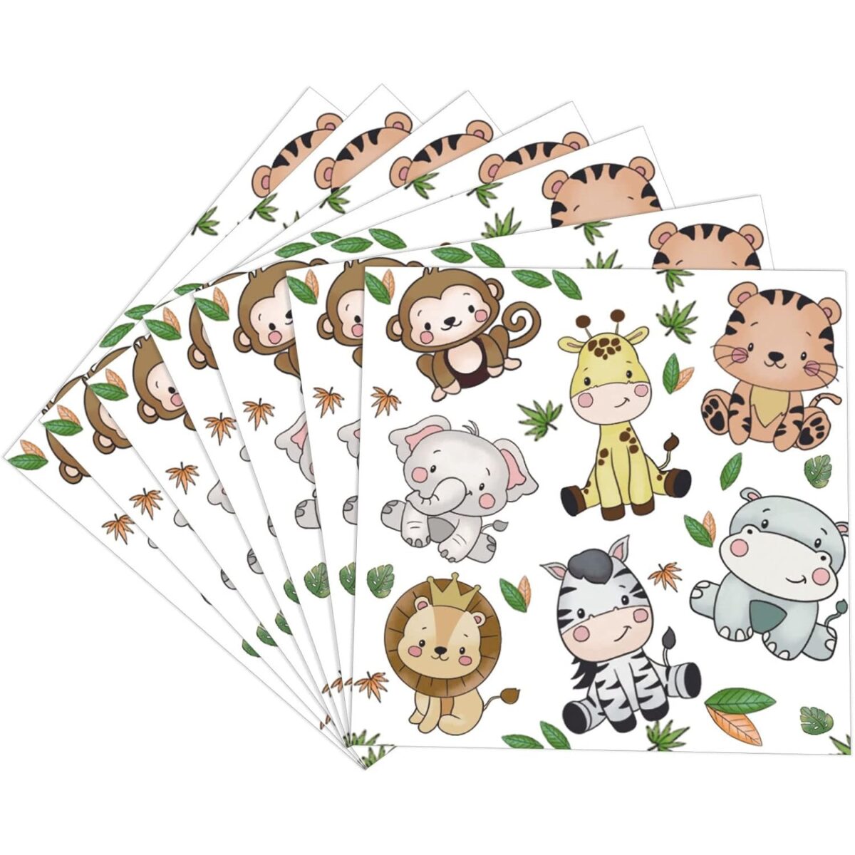 Set 20 de Servetele de Masa, Embo, Imprimeu Jungle, din Hartie, 16.5 x 16.5 cm, Multicolor - imagine 2