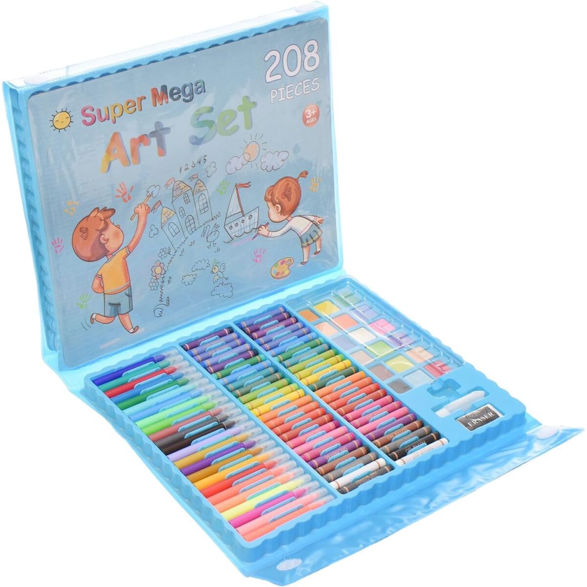 Set 208 Piese, Complet pentru Pictura si Desen, Embo, Tip Servieta, 3-12 Ani, 40.5 x 5 x 30 cm, Albastru - imagine 5