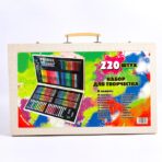 Set 220 Piese pentru Desen si Pictura, Embo, Tip Servieta din Lemn, Model Natur, 48 x 30 x 5 cm, Multicolor - imagine 3