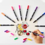 Set 24 Carioci, Embo, pe Baza de Apa, 2 Tipuri de Varf, 1-2 mm, 0.4 mm, Corp Carioca Negru, din Plastic, Multicolor - imagine 5