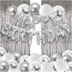 Set 24 de baloane folie si latex, 10 baloane latex simple, 10 bloane latex cu paiete, 4 baloane folie, ribon, 1x2 m perdea, Argintiu - imagine 2