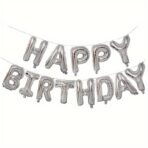 Set 25 de Baloane din Folie Metalizata si Latex, Embo, Figurine 2 Stele, 4 Baloane Confetti, 13 Litere, 6 Latex, Model Happy Birthday, Tema Aniversare, 40 cm, Ambalaj Individual, Pai Inclus, Umflare cu Aer sau Heliu, Argintiu - imagine 6