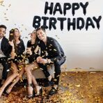 Set 25 de Baloane din Folie Metalizata si Latex, Embo, Figurine 2 Stele, 4 Baloane Confetti, 13 Litere, 6 Latex, Model Happy Birthday, Tema Aniversare, 40 cm, Ambalaj Individual, Pai Inclus, Umflare cu Aer sau Heliu, Negru - imagine 3