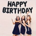 Set 25 de Baloane din Folie Metalizata si Latex, Embo, Figurine 2 Stele, 4 Baloane Confetti, 13 Litere, 6 Latex, Model Happy Birthday, Tema Aniversare, 40 cm, Ambalaj Individual, Pai Inclus, Umflare cu Aer sau Heliu, Negru - imagine 4