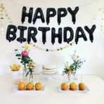Set 25 de Baloane din Folie Metalizata si Latex, Embo, Figurine 2 Stele, 4 Baloane Confetti, 13 Litere, 6 Latex, Model Happy Birthday, Tema Aniversare, 40 cm, Ambalaj Individual, Pai Inclus, Umflare cu Aer sau Heliu, Negru - imagine 5