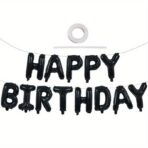 Set 25 de Baloane din Folie Metalizata si Latex, Embo, Figurine 2 Stele, 4 Baloane Confetti, 13 Litere, 6 Latex, Model Happy Birthday, Tema Aniversare, 40 cm, Ambalaj Individual, Pai Inclus, Umflare cu Aer sau Heliu, Negru - imagine 6
