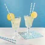 Set 25 Paie, Embo, din Hartie, 20 cm, Model cu Dungi, Alb/Albastru - imagine 2