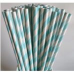 Set 25 Paie, Embo, din Hartie, 20 cm, Model cu Dungi, Alb/Albastru - imagine 5