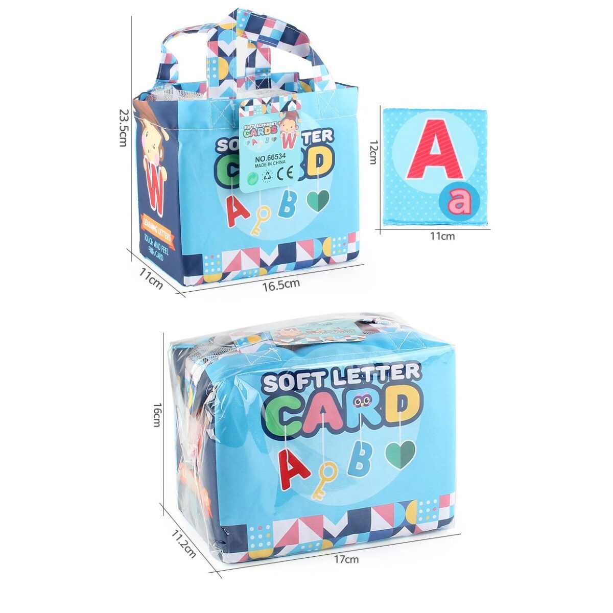 Set 26 Carduri din Panza cu Doua Fete, Embo, Model Litere, Educational, Interactiv, Saculet Inclus, Multicolor - imagine 3