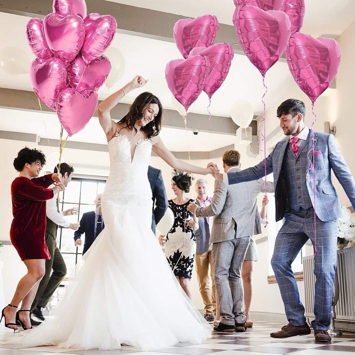 Set 3 Baloane din Folie Metalizata, Embo, Figurina Inima, Tema Ziua Indragostitilor, 45 cm, Ambalaj Individual, Pai Inclus, Umflare cu Aer sau Heliu, Roz - imagine 6