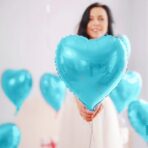 Set 3 Baloane din Folie Metalizata, Embo, Figurina Inima, Tema Ziua Indragostitilor, 45 cm, Ambalaj Individual, Pai Inclus, Umflare cu Aer sau Heliu, Albastru/Argintiu - imagine 5